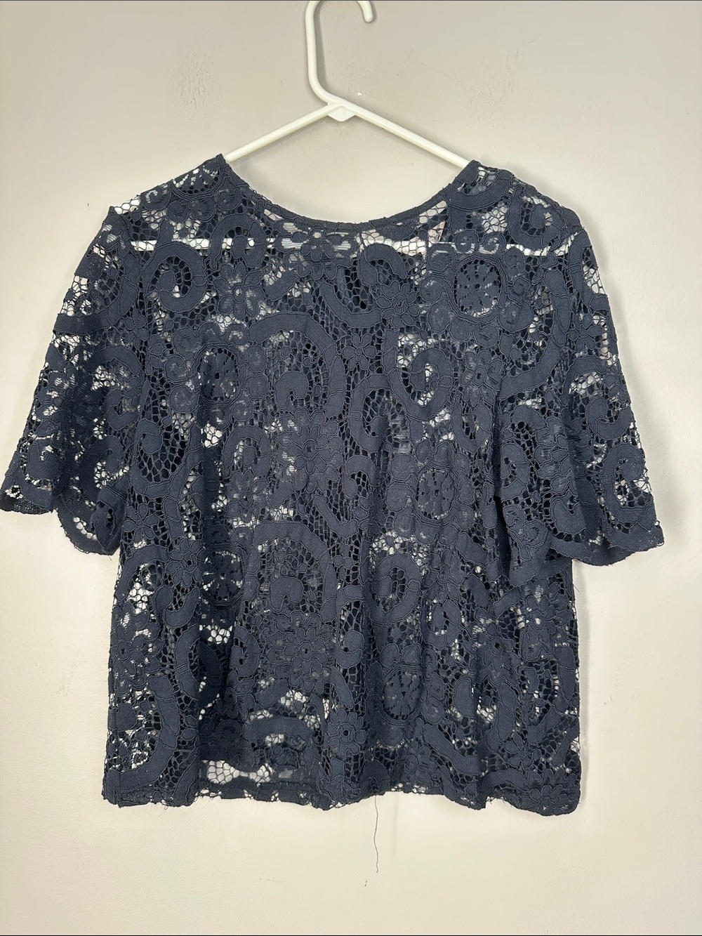 Nanette Lepore Navy  Lace Short-Sleeve Top bow tie back size L